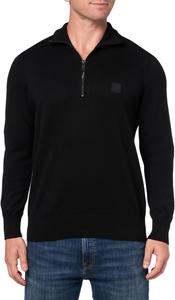 BOSS мужской квадратный логотип хлопковый смесовый свитер с молнией на четверть, Black Sky