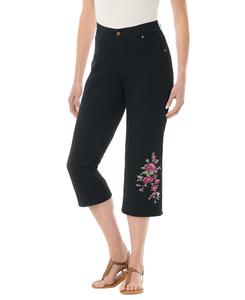 Женские джинсы-капри Within Stretch Denim с пятью карманами Woman Within, Black bloom embroidery