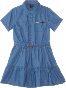 Платье Tommy Hilfiger для девочек из легкого денима с короткими рукавами, воротником и присборенной талией, Highline Wash
