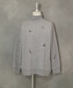 Вязаный свитер из шерстяной смеси с вышитым узором Studio Picone, цвет Light Gray (089)