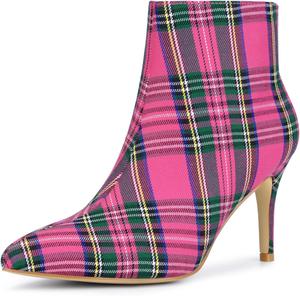Женские ботильоны Allegra K в клетку с заостренным носком, боковой молнией и каблуком-стилетто, Hot Pink
