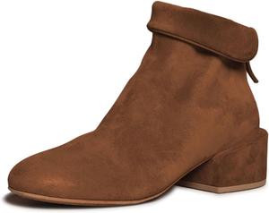 Женские ботильоны Miss Left для повседневной носки, для девушек, на низком массивном каблуке, с круглым закрытым носком, с задней молнией, дизайн с отворотом, удобная обувь, размеры US 4-16, Brown