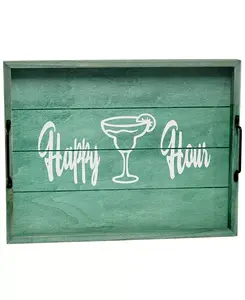 Декоративный поднос из дерева с ручками Elegant Designs, turquoise