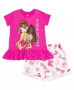 Комплект одежды из футболки с баской и саржевых шорт для девочек (2T–14–16 лет) Barbie, розовый