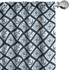 Шторы ABAKUHAUS Marine, морской узор с якорем и компасной розой на веревке, Навигация, морские приключения, 2 шт., 75 x 225 см, цвет: индигово-белый Abakuhaus