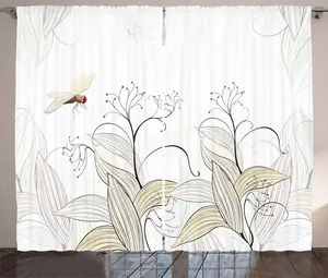 Штора ABAKUHAUS Стрекоза в деревенском стиле, Природное озеро, присборенная тесьма для спальни с петлями и крючками, 280 x 225 см, жемчужно-кремовый