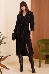 Платье миди с поясом и отделкой заклепками Love & Roses, черный