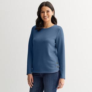 Женский свитшот с круглым вырезом и пуговицами Croft & Barrow, Pacific Typhoon