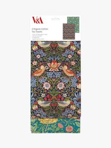Органическое хлопковое кухонное полотенце V&A с принтом William Morris Strawberry Thief Museums & Galleries, Set of 2, Blue