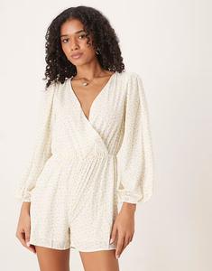 Гламурный комбинезон с длинными рукавами и приталенной талией, в бело-желтом мини-цвете Glamorous