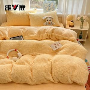 Yalu Комплект постельного белья 1,8 м, 4 предмета: пододеяльник 200x230 см, простыня, 2 наволочки, лимонно-желтый, сторона А — ягнячий пух, сторона В — молочный вельвет