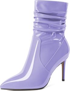 Женские скошенные ботильоны Mettesally с высоким каблуком, заостренным носком, модные стильные с боковой молнией, каблук 3,5 дюйма, ботинки средней высоты, Patent Light Purple