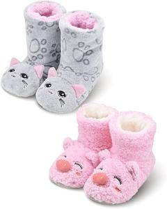 Тапочки-носки Panda Bros для женщин, уютные теплые с мягкой подкладкой, домашние ботиночки с противоскользящей подошвой, Pink Pig&Gray Cat