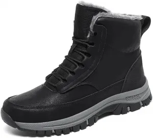 Зимние мужские ботинки водонепроницаемые утепленные для походов, снежные ботинки с теплой меховой подкладкой, высокие уличные рабочие ботинки с нескользящей толстой подошвой для холодной погоды Qacksv, черный