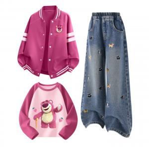 Детская повседневная спортивная одежда с круглым вырезом Moderate Disney, di yuxin bear k розовый красный+solid color denim синий+di chen su bear fuchsia