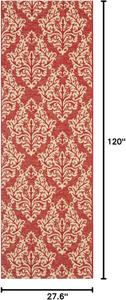 Ковер SAFAVIEH, 69 x 305 см, Washable Rug Outdoor Courtyard Collection - Runner, красный и кремовый, без линьки и легкий в уходе, идеально для патио, прихожей, гардеробной, коридора, кухни (CY6930-28)
