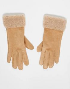 Перчатки Accessorize из искусственной замши и овчины коричневого цвета