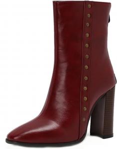 Женские модные ботильоны с заклепками, круглым носком и застежкой-молнией сзади, каблук 10 см, массивный, размеры 4-14 US CHRNDXEE, Wine Red
