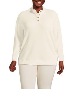 Женская блузка большого размера из вафельной вязки с планкой на пуговицах Lands' End, Fresh ivory