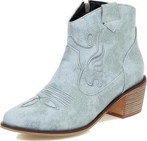Женские западные ботинки Alsoloveu на щиколотку с вышивкой в стиле ковбойских сапог, зауженные носки, ковбойские сапоги без шнуровки, Grey