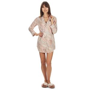 Женская ночная рубашка из хлопковой смеси с пастельным мраморным принтом на пуговицах Memoi