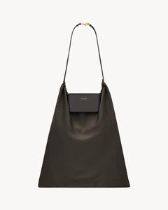 Складывающийся клатч FOULARD из шелкового сатина и кожи SAINT LAURENT, коричневый