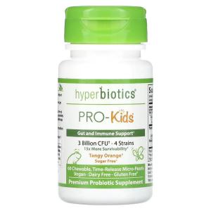 Пикантный апельсин Hyperbiotics PRO-Kids без сахара, 60 жевательных таблеток