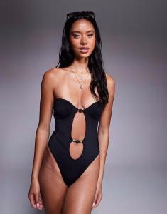 Купальник-бандо ASOS DESIGN Tara с фурнитурой из бисера черного цвета