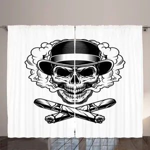 Штора ABAKUHAUS "Череп курящий" в деревенском стиле, скелет и фетровая штора, универсальные ленточные шторы для гостиной с петлями и крючками, 280 x 225 см, цвет "белый кола" Abakuhaus