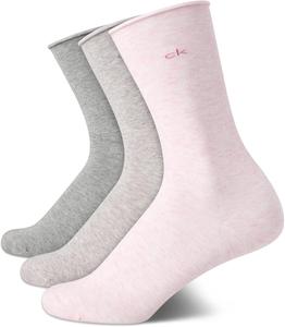 Женские носки Calvin Klein Crew Socks - 3 пары мягких хлопковых носков с отворотами на манжетах, мини/средней длины, для женщин (размер обуви: 4-10), Pink/Grey