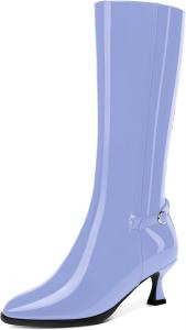 Женские ботильоны NUMALEO с пряжкой, молнией, ремешком на щиколотке, лакированные, модные, с округлым носком, на низком каблуке 2 дюйма, для вечеринок, высокие до колена, Lavender