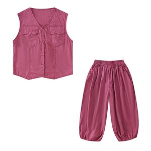 Детский комплект из двух предметов: юбка и топ с V-образным вырезом, умеренно короткий PROTECTCAMEL, розовый фиолетовый