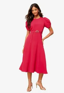 Платье повседневное, прямого кроя, с короткими рукавами и сборками. Friends Like These, Berry Red