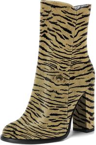 Женские лакированные ботильоны NUMALEO на молнии с круглым носком, сексуальные, для вечеринок, с высоким каблуком 4 дюйма, Gold Tiger