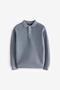 Рубашка поло с длинным рукавом из 100% хлопка с текстурой (3 16 лет) Next, синий