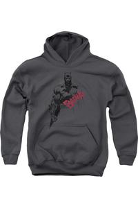 Батмен Скетч Бэт Ред Лого Молодежная Толстовка с Капюшоном Gildan, Charcoal