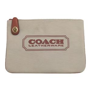 Сумка-клатч из парусины с кожаными вставками женская бежевая и коричневая COACH, Set (Bag+Dust Bag)