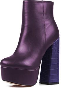 Женские ботильоны Miss Left с высокой платформой, круглым носком и молнией сбоку, под кожу крокодила, с массивным каблуком, модная вечеринка, размер 4-16 US, Purple