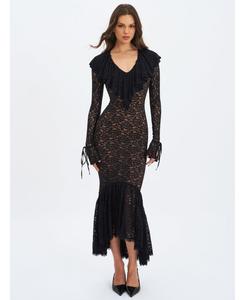 Женское длинное платье Parisa черного цвета с кружевом и оборками в стиле русалка Miss Circle, Black