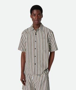 Stripe cotton and linen shirt BOTTEGA VENETA, фондан/лава/облако
