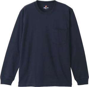 Мужская футболка Hanes H5196 Beefy-T с длинными рукавами и карманом, круглый вырез, 100% хлопок, без этикетки, темно-синий