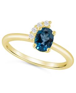 Кольцо с аметистом (3/4 карата) и белым бриллиантом (1/20 карата) из белого золота 10 карат Macy's, London Blue Topaz