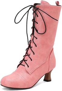 Женские сапоги LYYSKY с шнуровкой, средний каблук, средняя голень. Пожалуйста, смотрите таблицу размеров и описание товара. Размеры US4-US17/EU34-EU50, Pink(Pu)