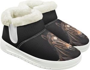 Женские зимние ботинки с меховой подкладкой, слипоны с плоским каблуком и меховой подкладкой, ботильоны Qoiuvncy, Horse