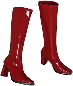 Женские высокие ботинки до колена с толстым каблуком и квадратным носком, осенне-зимние длинные ботильоны, элегантные и теплые, уличный стиль Generic, Red