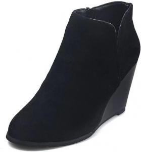 Женские ботинки на плоской танкетке до щиколотки - Дизайн с круглым носком, большие размеры с боковой молнией HoaloX, Black