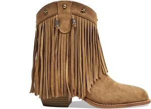 Западные ботинки для женщин, ковбойские ботинки на щиколотке с двойным слоем бахромы и звездными шипами, низкий блок каблука (5см/2"), заостренный круглый носок для кантри-концерта, вечеринки, сквер-данс MOTIMODEN, Brown