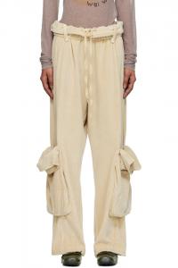 Open Yy Бежевые велюровые брюки-карго с подвернутым поясом