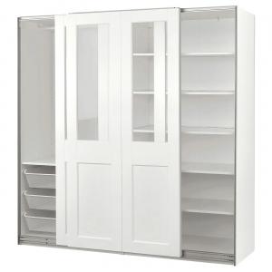 Шкаф с раздвижными дверями PAX/GRIMO IKEA, 200x66x201 см, цвет white/clear glass white