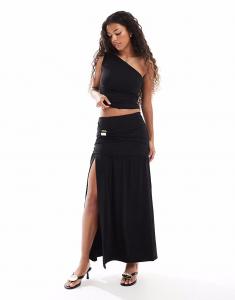 Двухслойная облегающая юбка макси с разрезом на бедре, черная, с золотой фурнитурой 4Th & Reckless